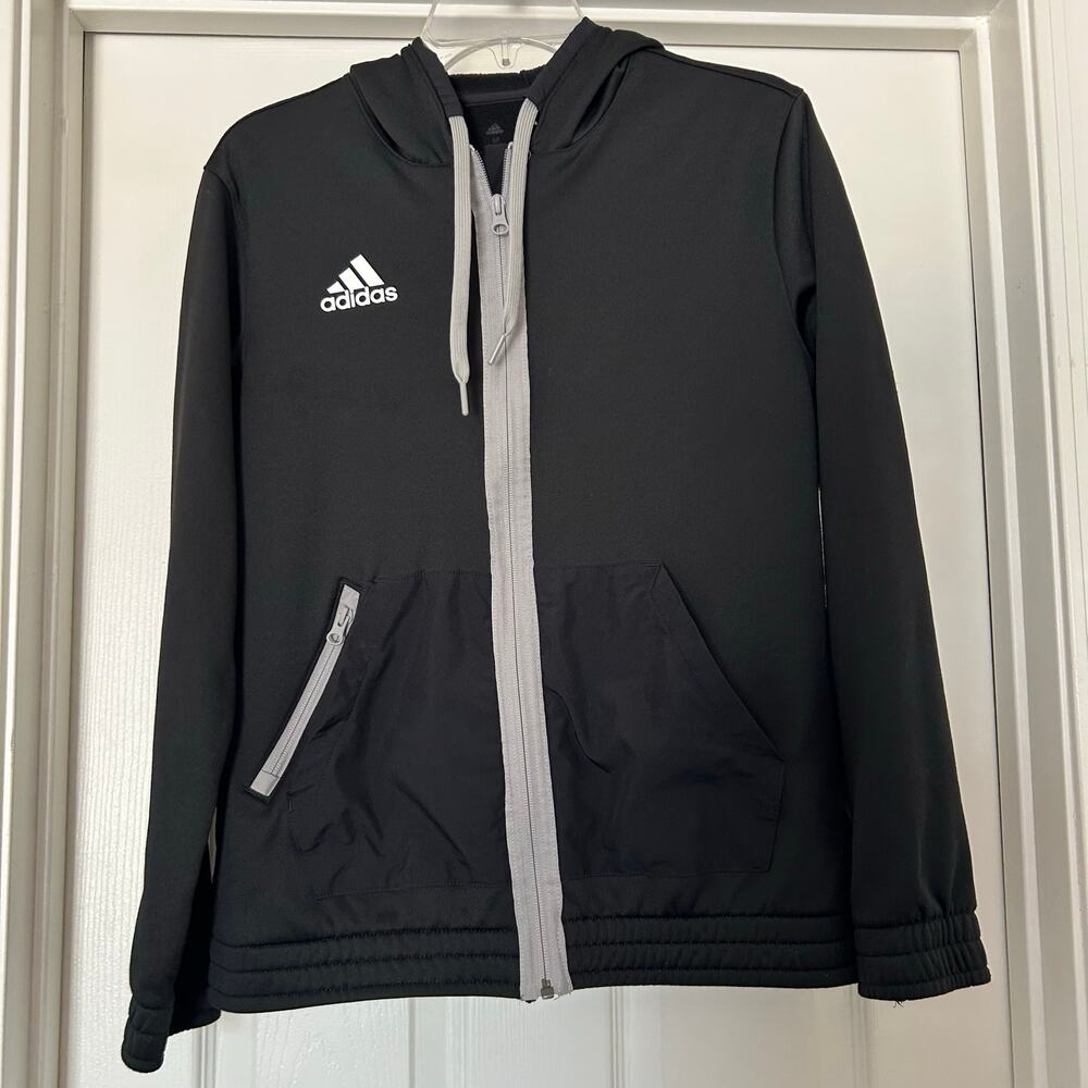 Adidas Womens Black Gray Long Sleeve Full Zip Athletic Hoodie Medium